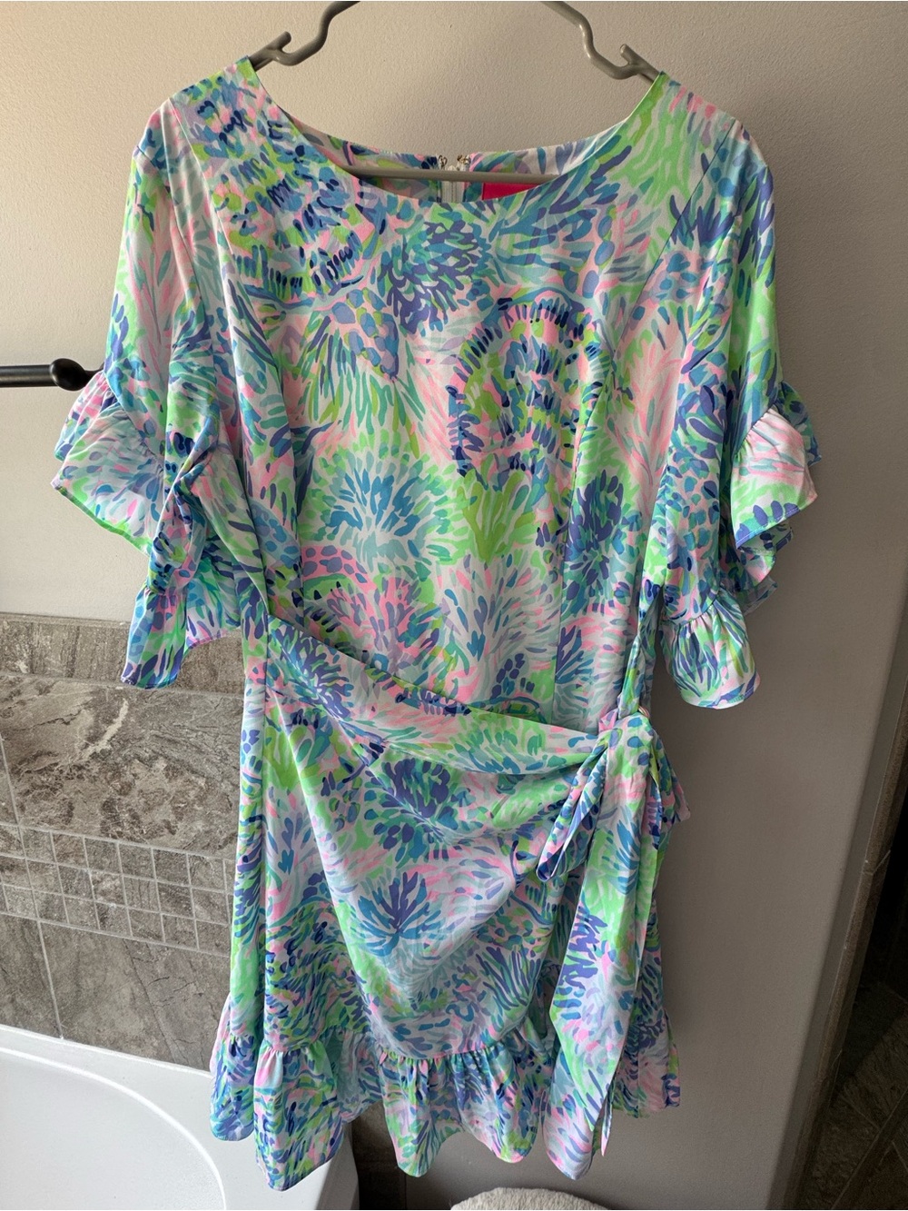 Lilly Pulitzer Pastel Floral Wrap-Style Dress in Mint, Blue, Pink